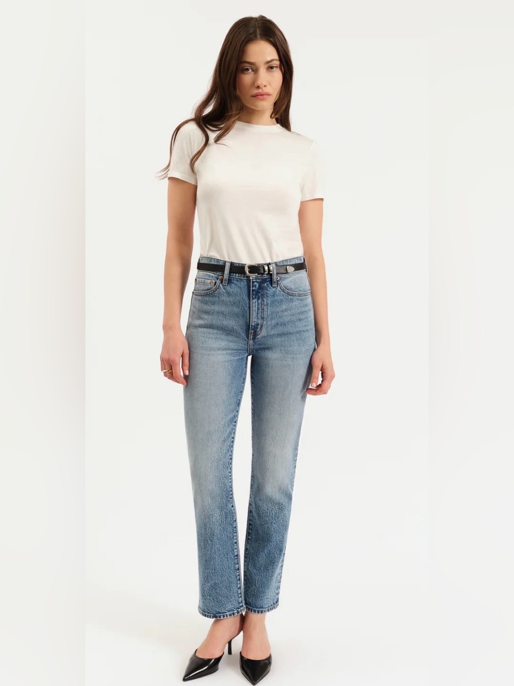 DAZE DENIM SMARTY PANTS HIGH RISE SLIM STRAIGHT IN FACE TO FACE